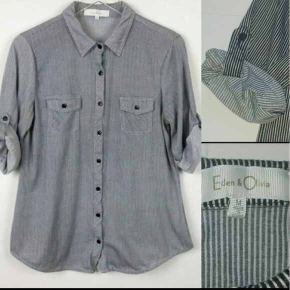 Anthropologie Gray Button Down Shirt - Picture 1 of 5